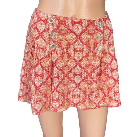 Free People Size 4 Orange Poppy Combo Mini Sailor Skirt Bohemian Vacation Cruise - Picture 2 of 5